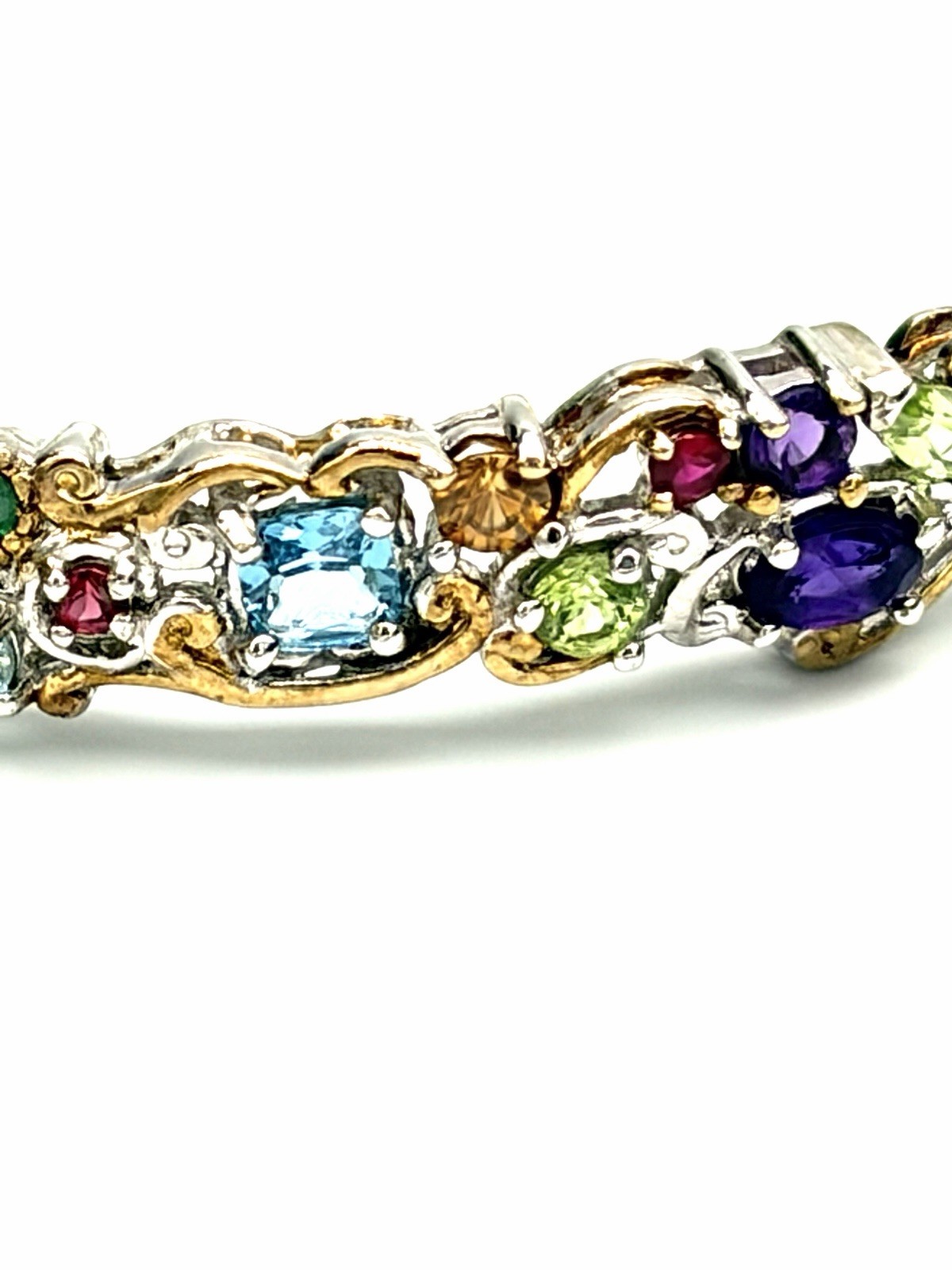 Carnival Multistone Gemstone 18k Gold Accented Sterling Silver Filigree Bracelet