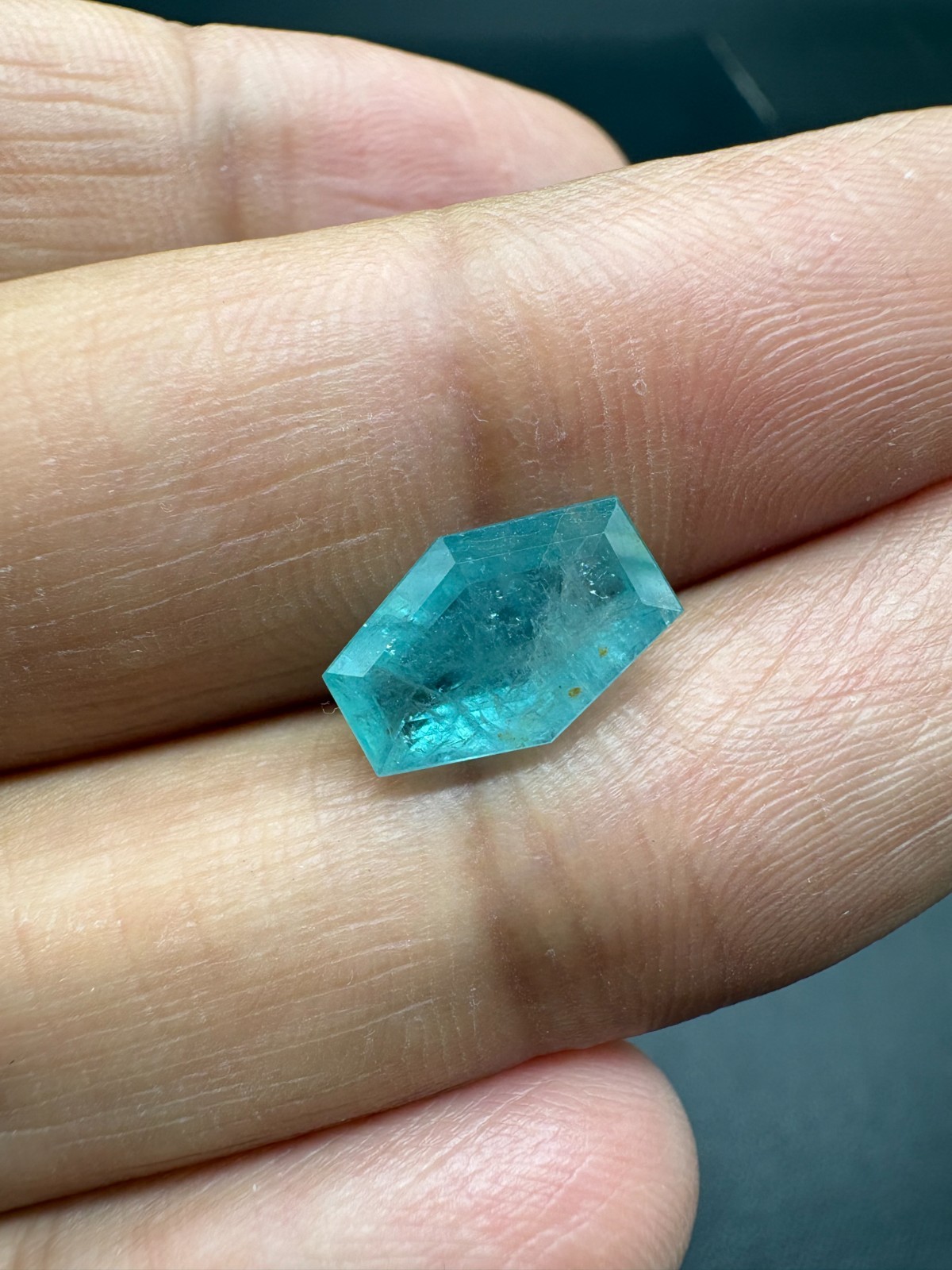 Faceted Grandidierite Gemstone, Greenish Blue Hexagon, 3.14 Carat