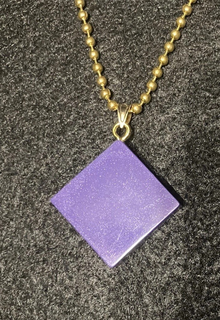 Purple Block And Gold Toned Necklace, 18 Inch Chain, MiaChavi Geekery