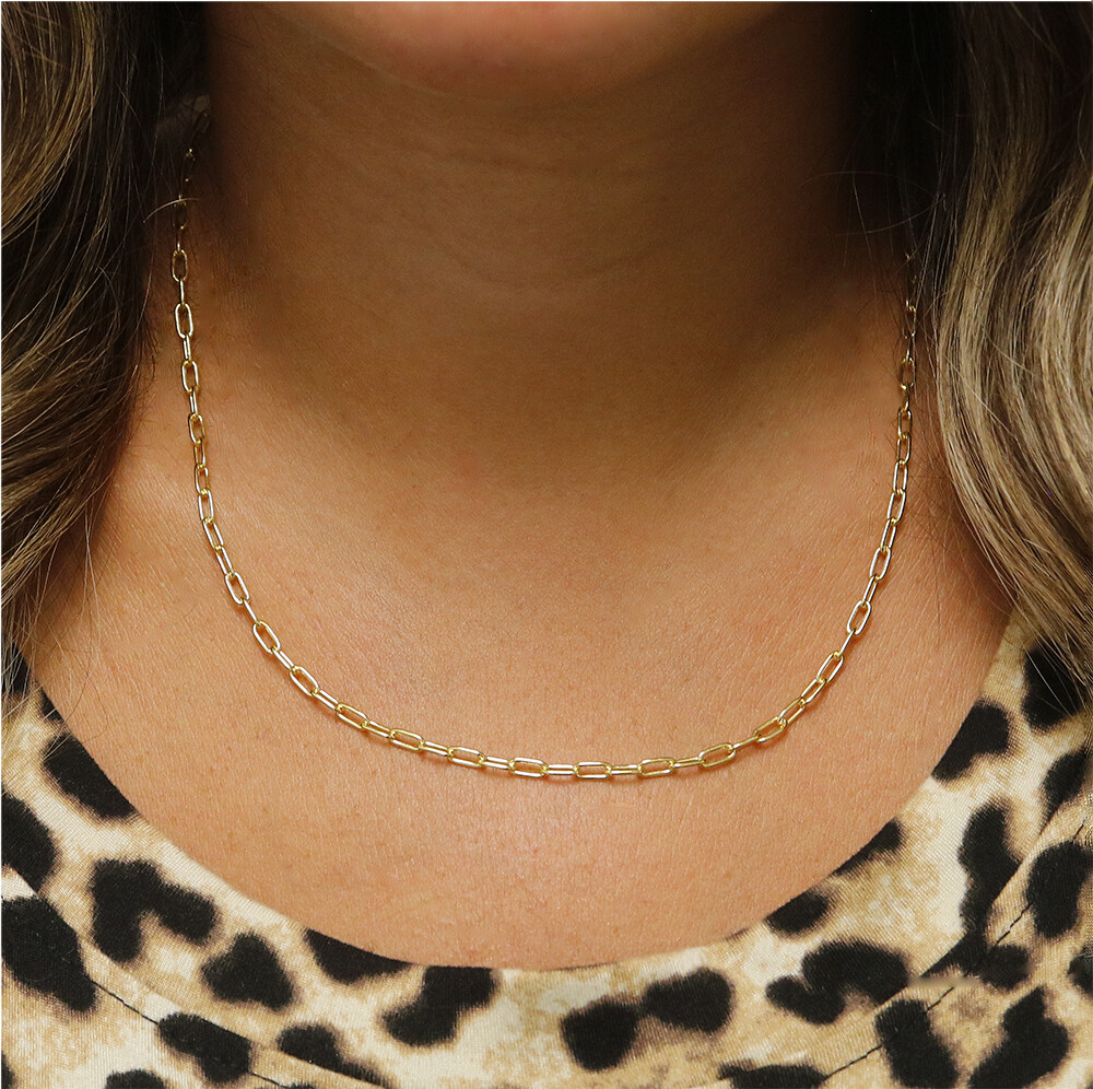 18k Gold Plated 925 Sterling Silver 2mm Paperclip Link Chain Necklace 16″-24″