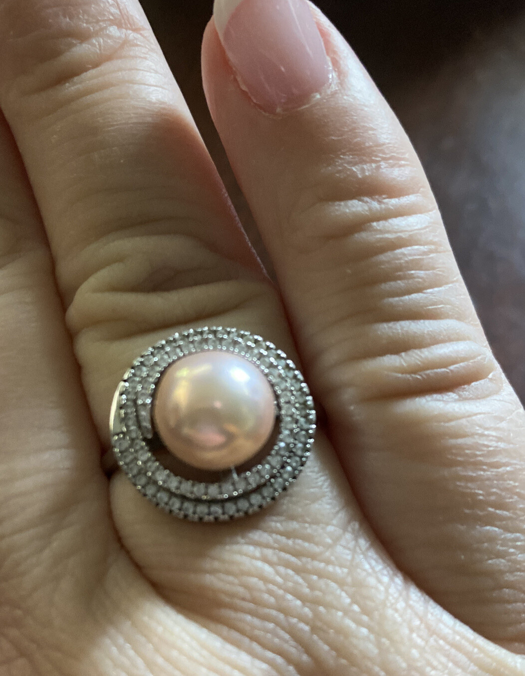 Zenalya Golden Peach 10.3 mm Pearl Daydreamer sz 9 Stamped Sterling .925