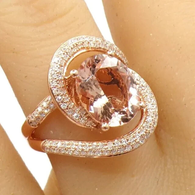 2.5Ct Oval Lab Created Morganite Women’s Unique Band Ring 14k Rose Gold Plated