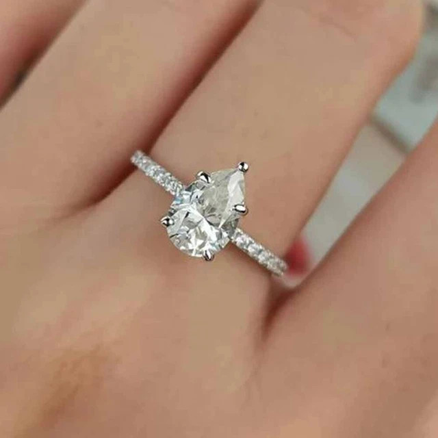 1Ct Pear Cut Lab Created Diamond Engagement Band Ring 14k White Gold Plated