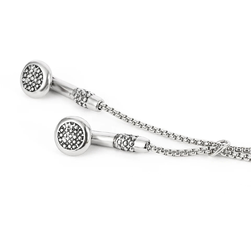 Headphones Pendant Necklace Kirsite Music Earbuds Metal Chain Punk Men Jewelry