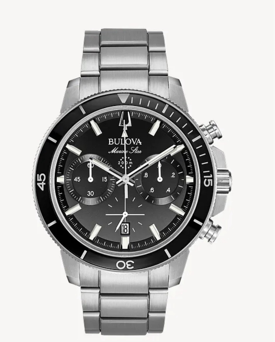 Bulova Marine Star Chronograph Black Dial Stainless Steel WR200 Quartz