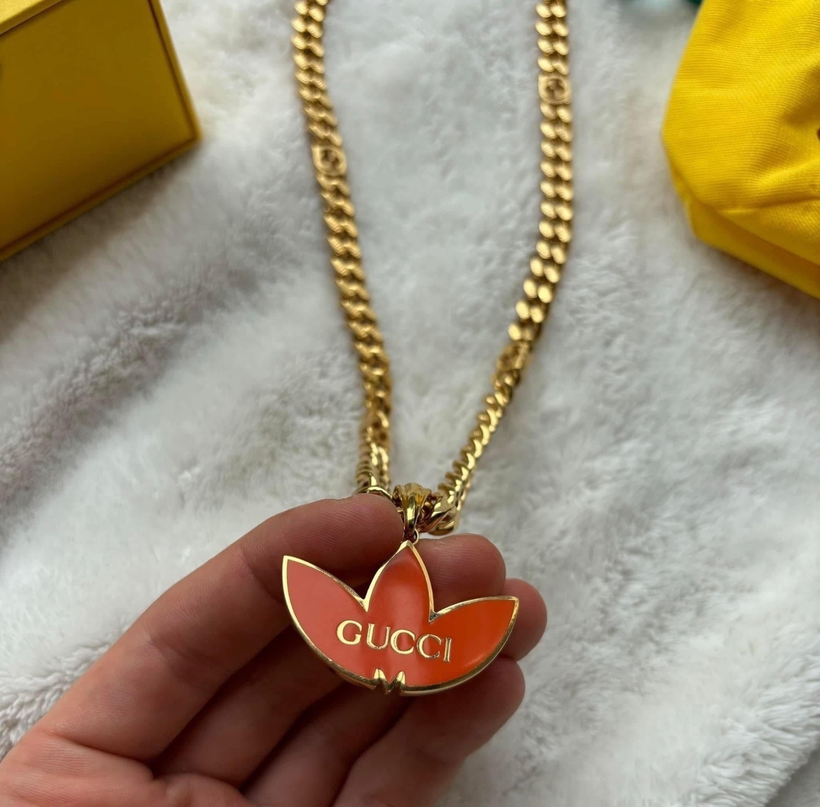 Gucci x Adidas Gold & Orange Pendant Logo Chain – $1250 – New