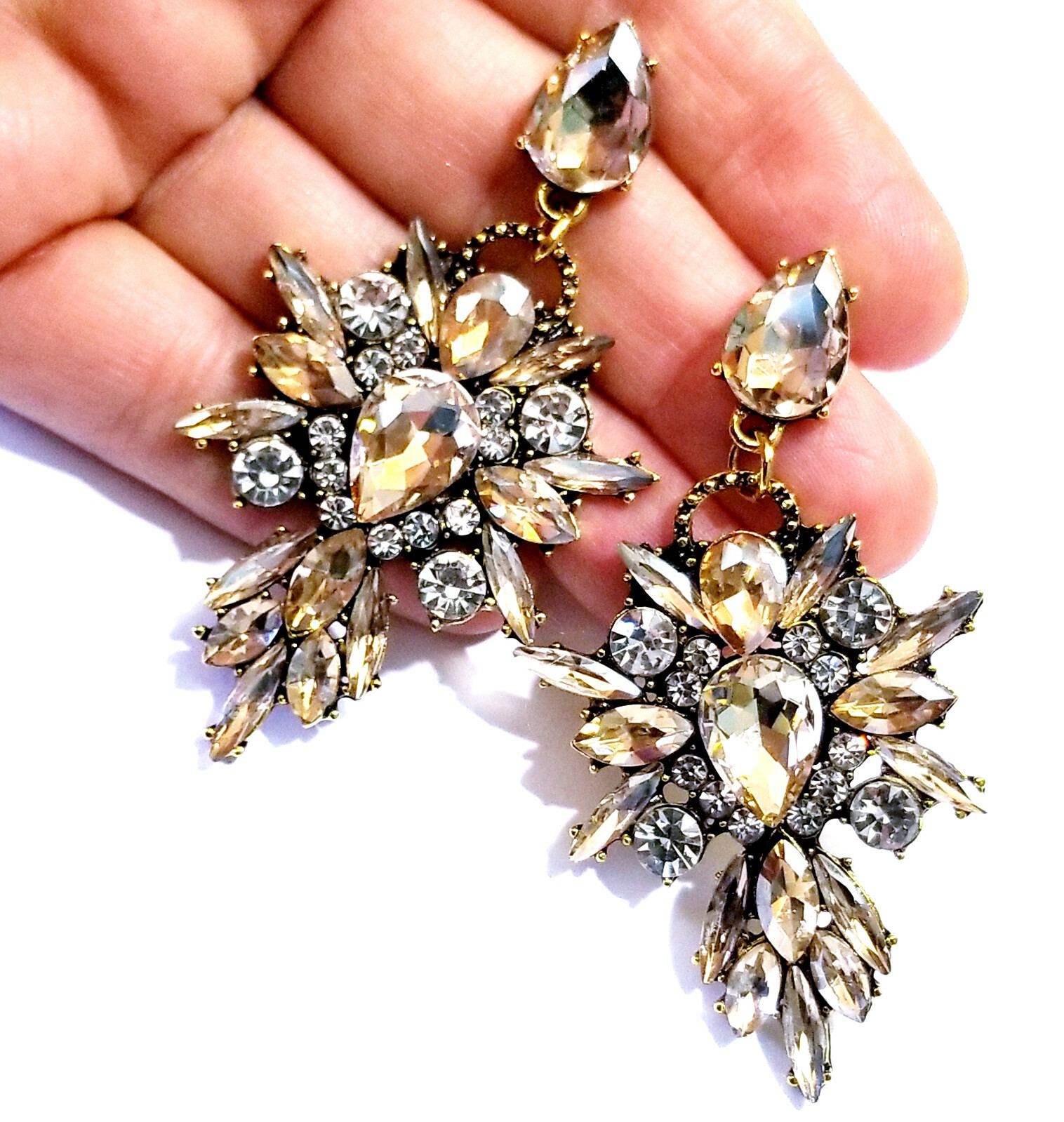 Chandelier Earrings Topaz Rhinestone Crystal 2.8 in