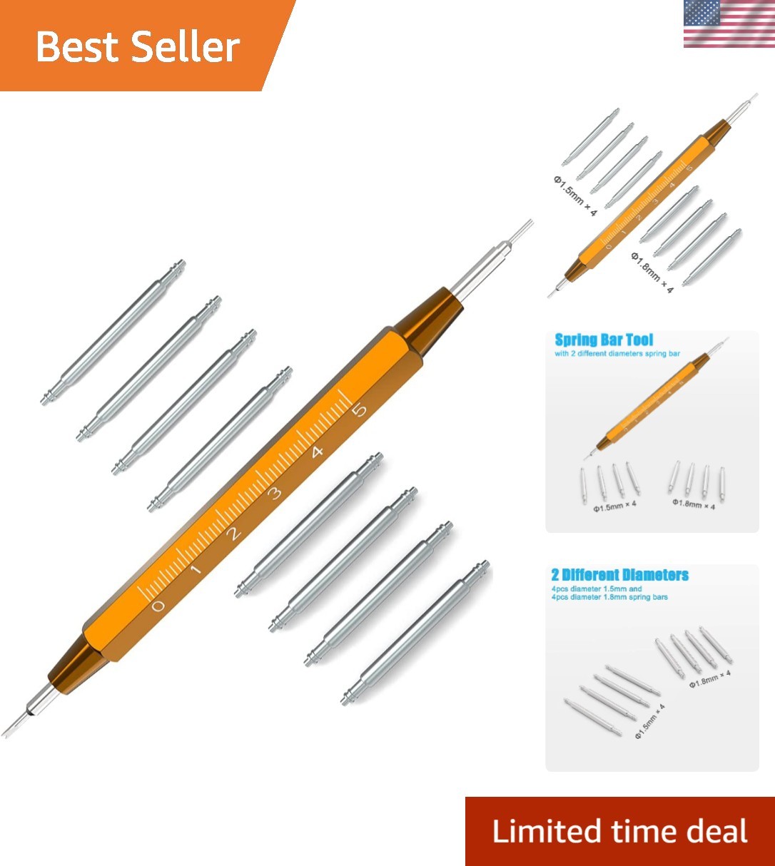 Watch Pins & Spring Bar Removal Tool Set with 8 Durable Stainless Steel Parts