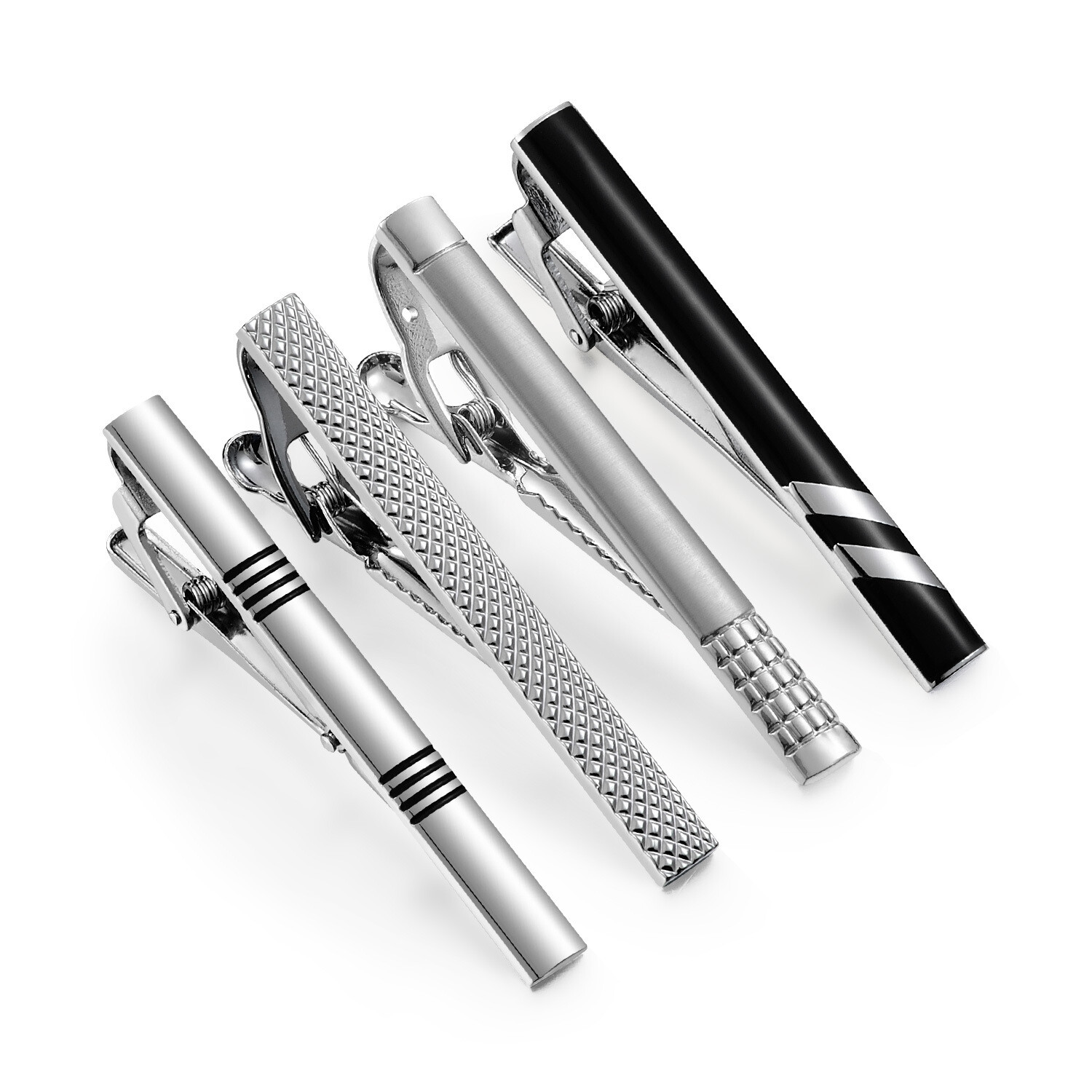 4pcs Classic Tie Clip for Men Striped Mens Tie Bar Set for Regular Ties Box Gift