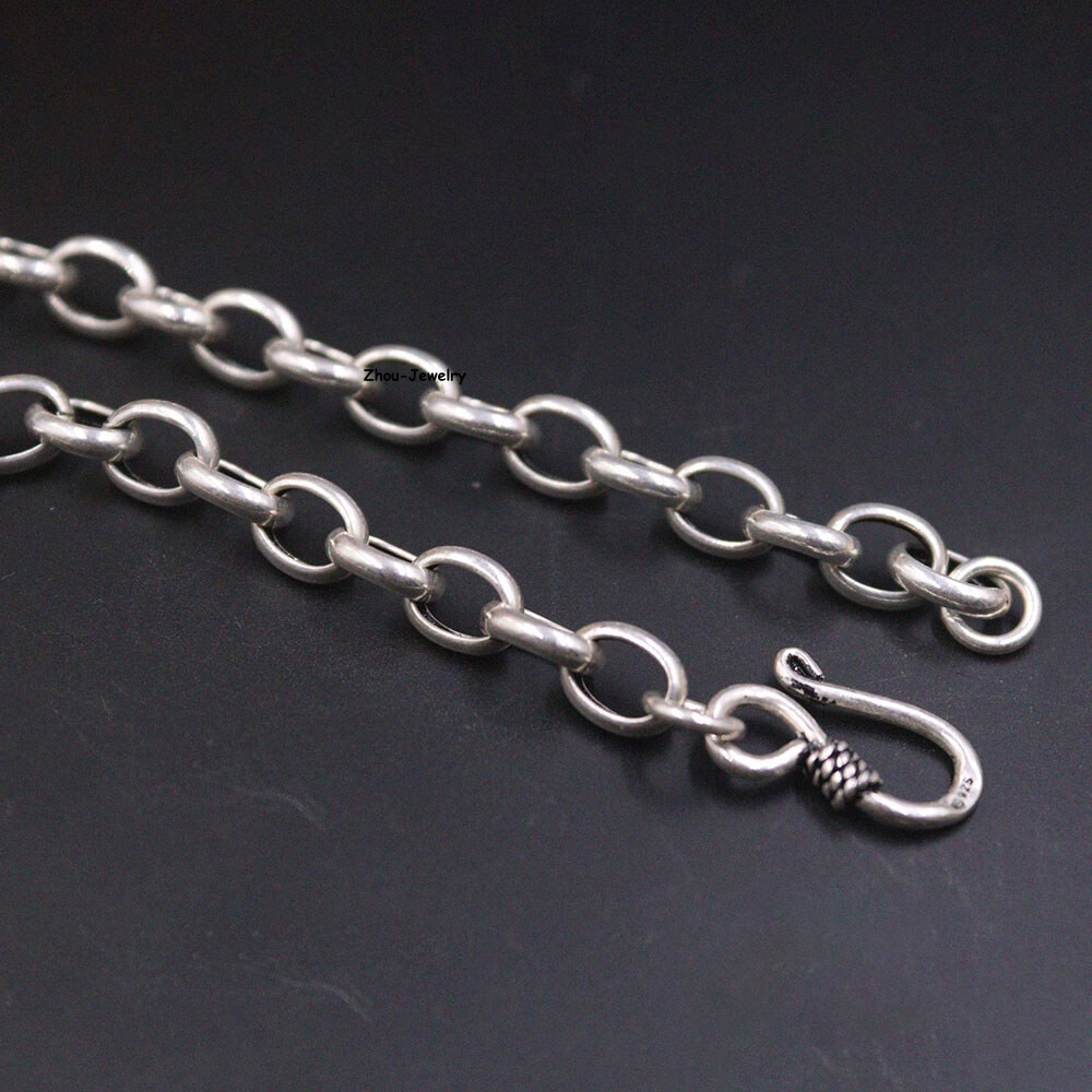 Real S925 Sterling Silver Chain Men 5.5mm Oval O Link Necklace 27-28g 21.6inch