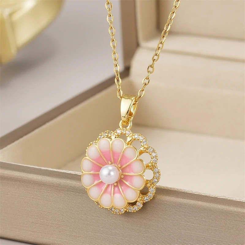 Butterfly Flower Clavicle Necklace Women Stainless Steel Zircon Tassel