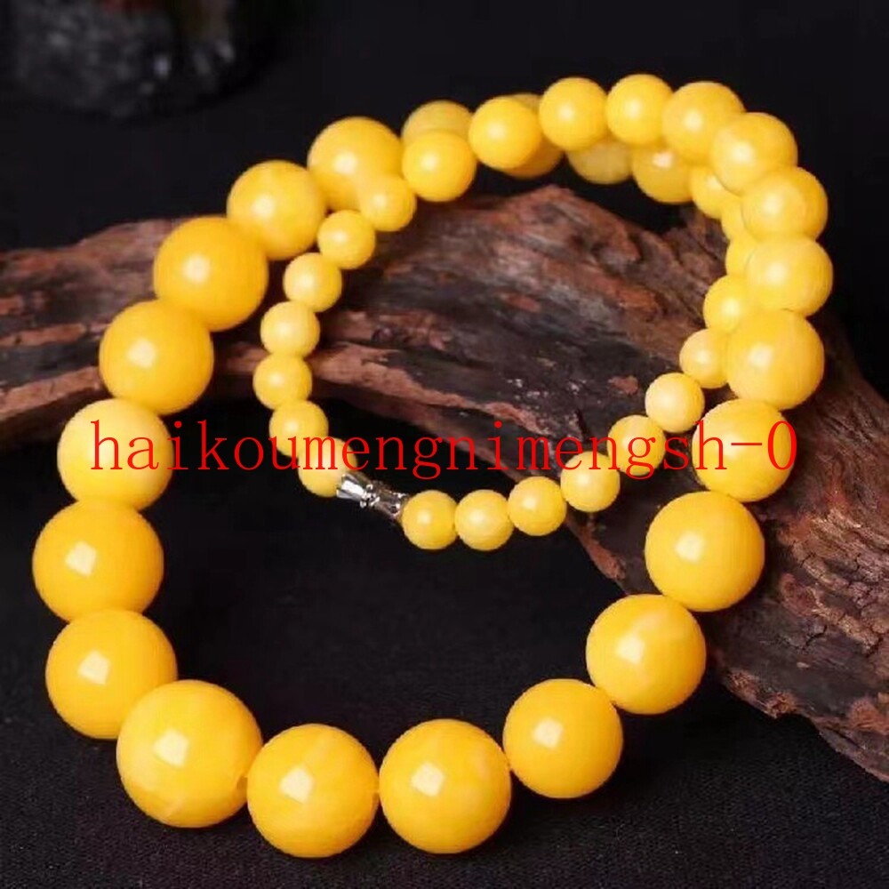 10-20mm Natural Yellow Beeswax Amber Tower Round Beads Necklace 22″