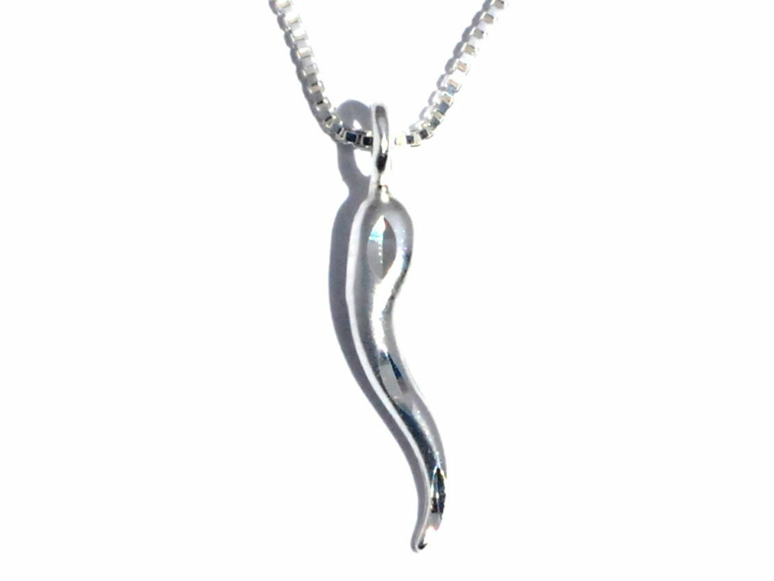 New 925 Sterling Silver Laser Cut Italian Horn Charm Pendant optional neck chain
