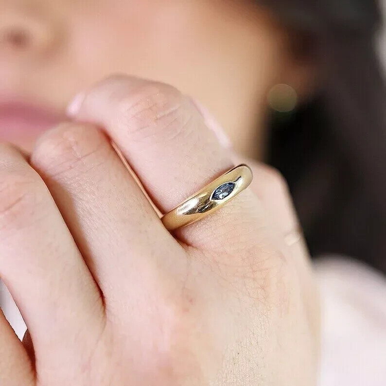 London Blue Topaz Gemstone Ring Yellow Gold Plated Silver Wedding Gift Ring