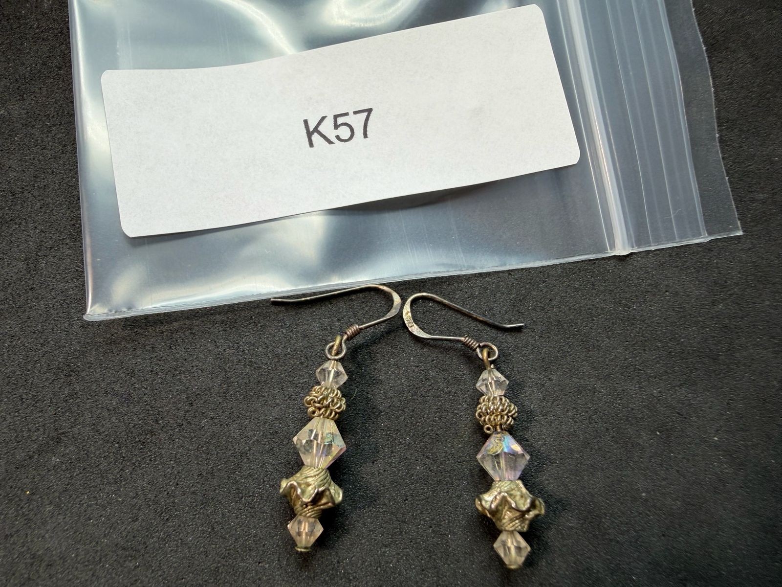 3.01g Vintage Sterling Silver 925 Drop Earrings Faceted Bead Dangle Design