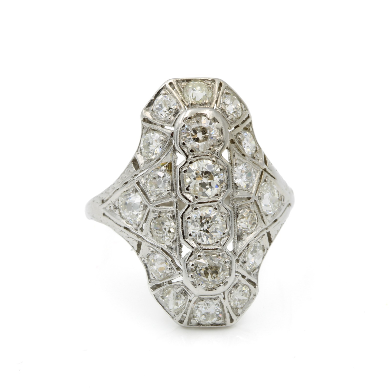 Art Deco Die Struck Platinum Old European Cut Diamond Size 8.5 Ring #E110498-4