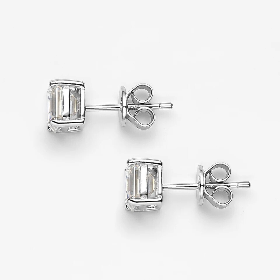 Moissanite Stud Earrings Square Asscher Cut 925 Sterling Silver 1ct 2ct GRA