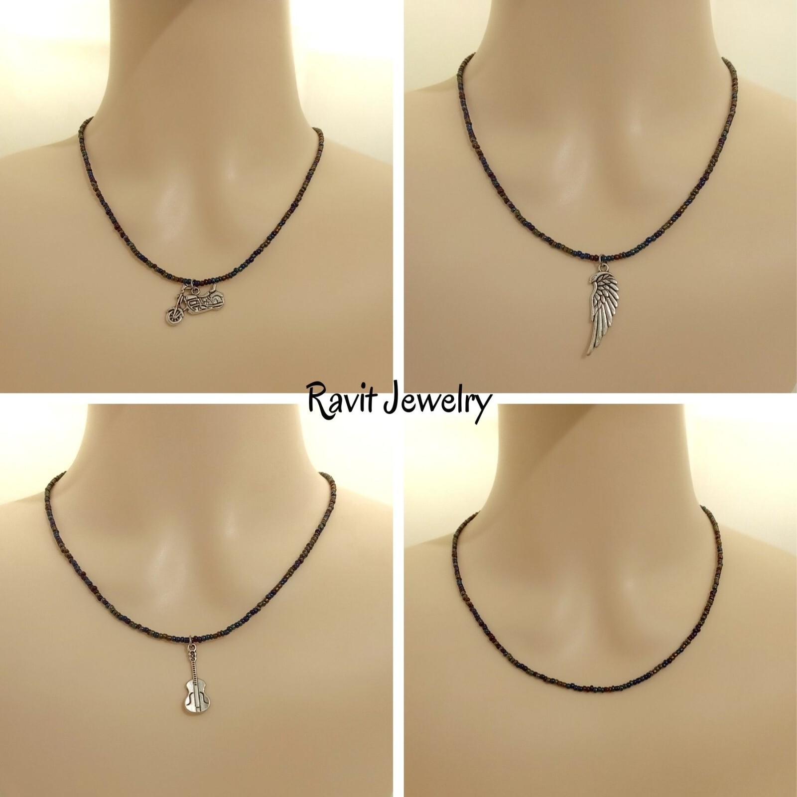 Dainty Small 2mm Glass Seed Beads Beaded Necklace With Pendant To Choose Jewlery