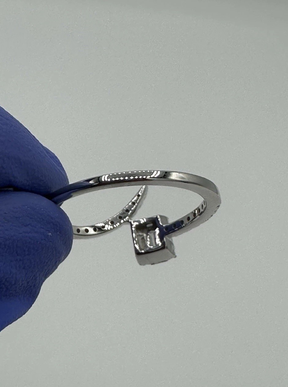 14k White Gold Square Shape Diamond RD/BG 0.27ctw Ring Band Sz 6.5 1.85g