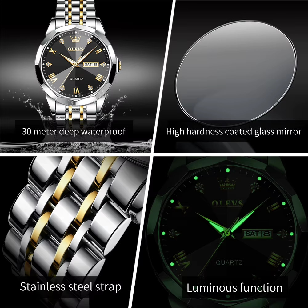 OLEVS 9931 Men’s Quartz Watch | Stainless Steel Luminous Calendar Waterproof