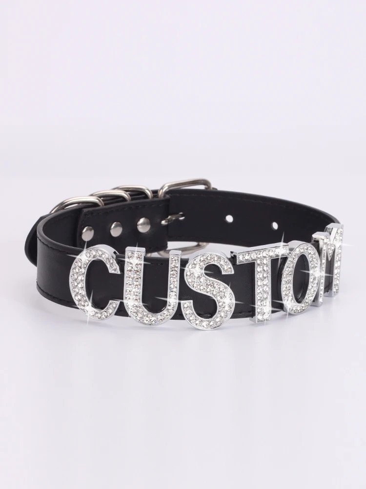 Custom Letters Necklaces 30mm Width Women Collar Choker Necklaces PU Leather N7
