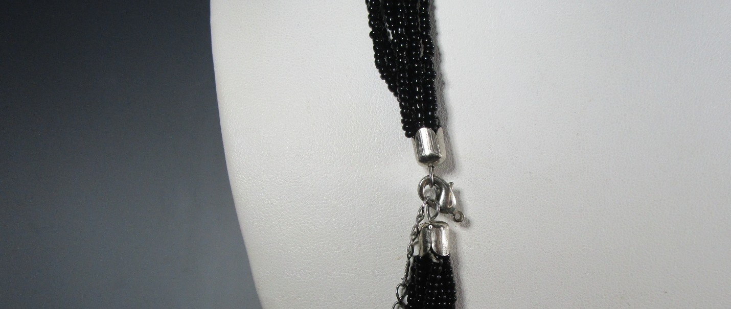 Southwestern 7 Stand Micro Multi Color Black Seed Bead Boho Necklace 28″