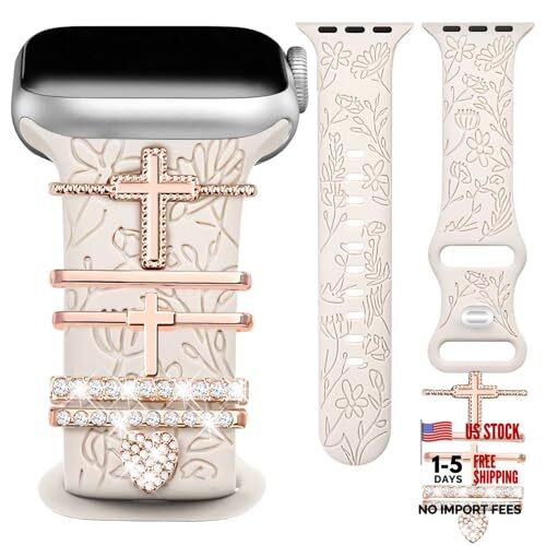 Floral Engraved 41/40/38/42mm(Series 11/10) A StarLight Band/RoseGold Cross