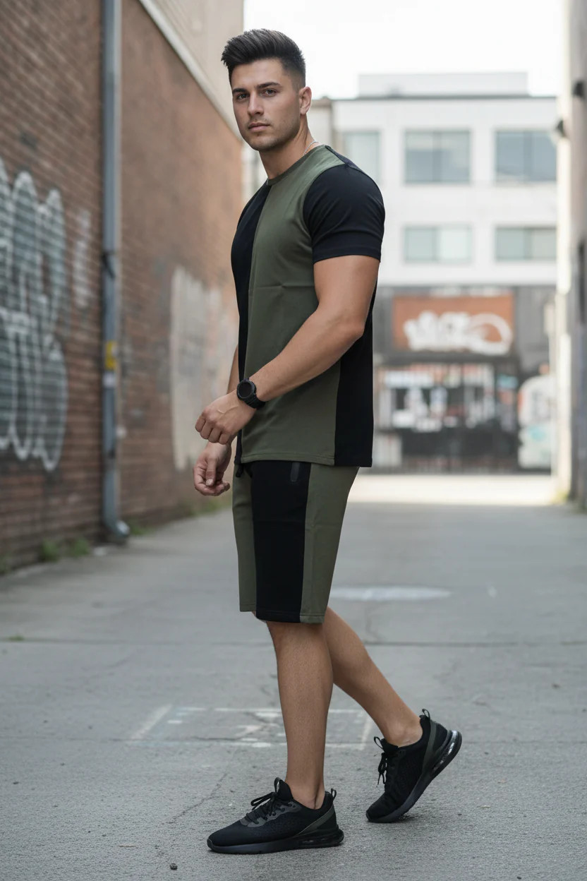 True Rock olive green & black colorblock set size medium
