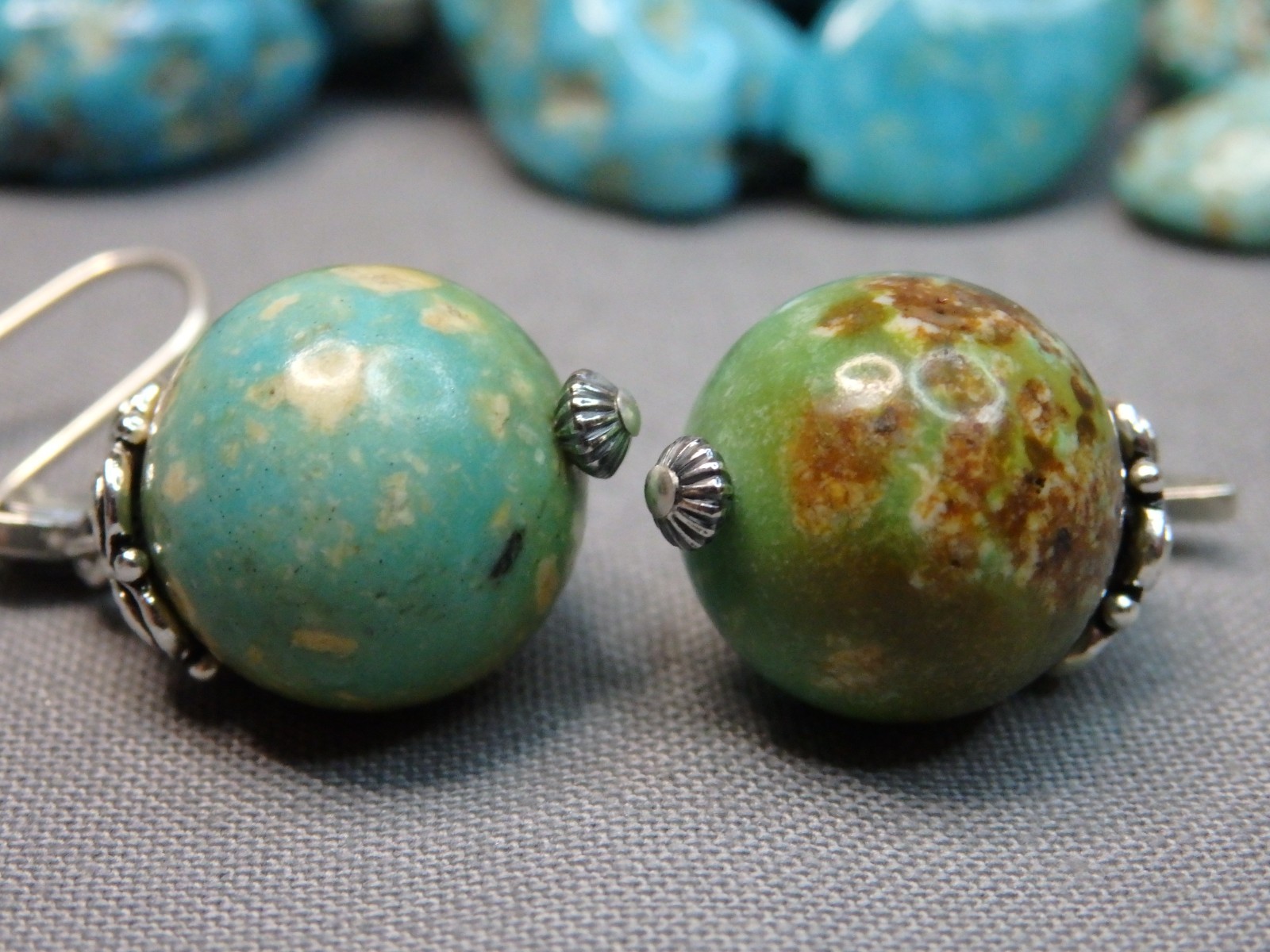 ROYSTON Polychrome TURQUOISE Sterling Silver 1&5/8″Long 2 Sided BIRD Earrings