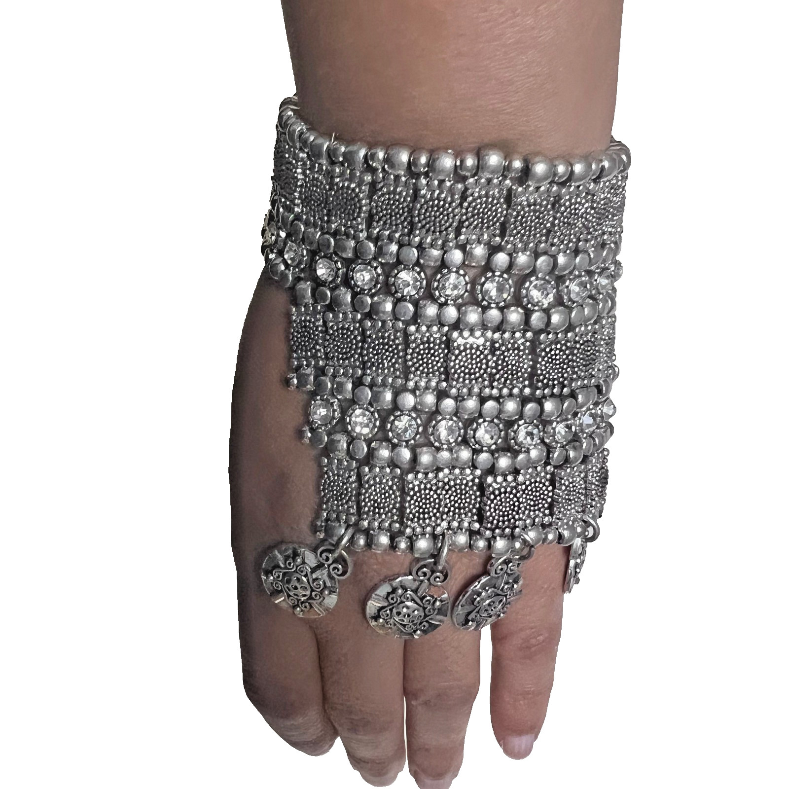 Wedding Oxidized designer Silver Ghungroo Studded Open Fashion Bracelet strech