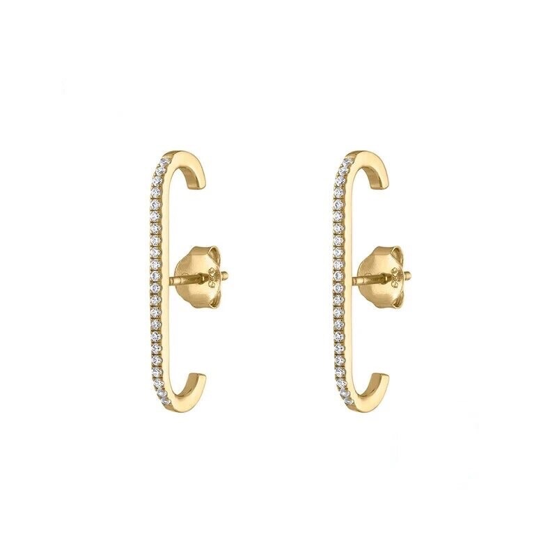 ZARD CZ Lobe Cuff Studs Suspender Earrings in 14K Gold Plating