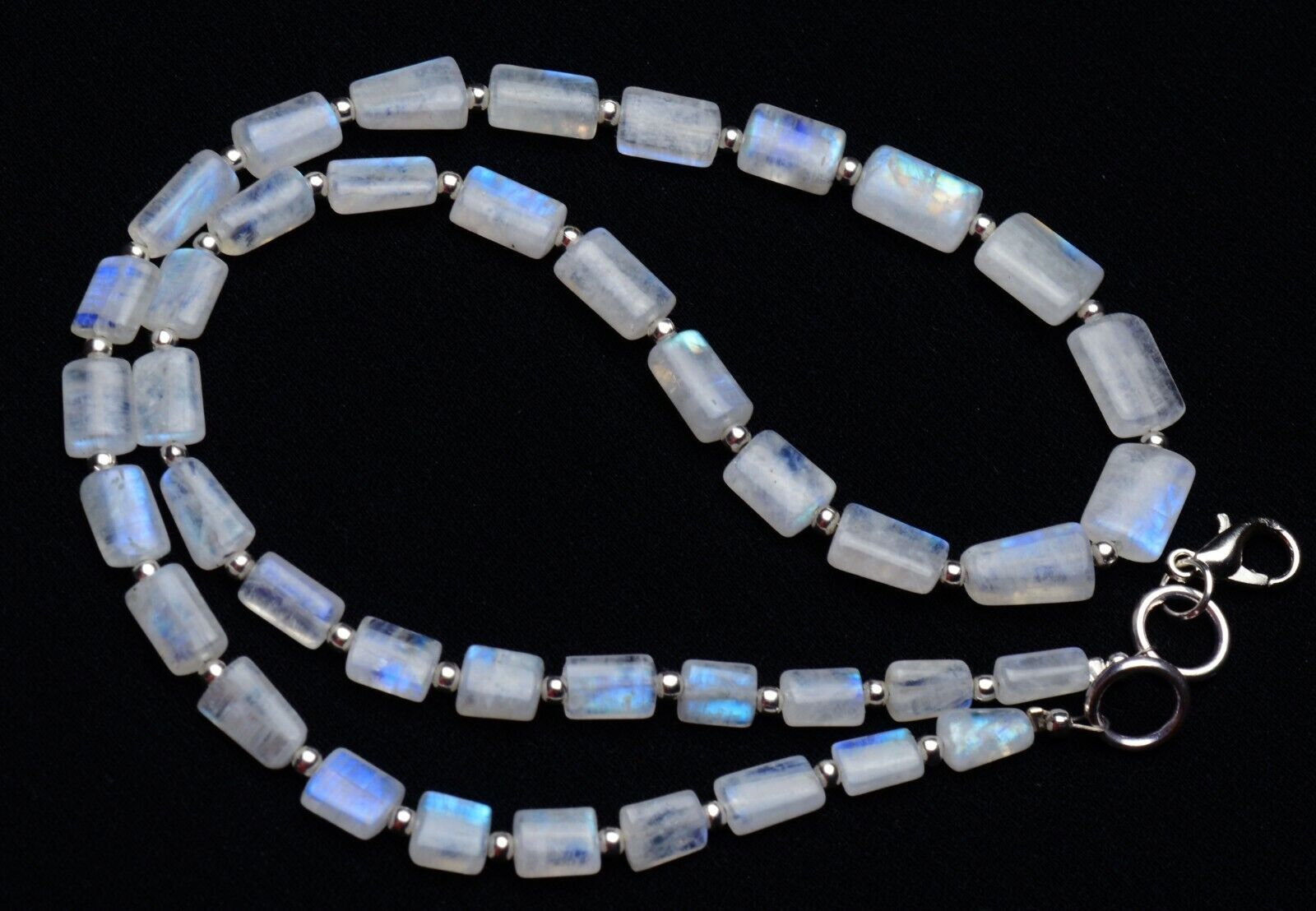 Natural Gem Blue Fire Rainbow Moonstone 7×4 to 11x9mm Nugget Beads Necklace 19″