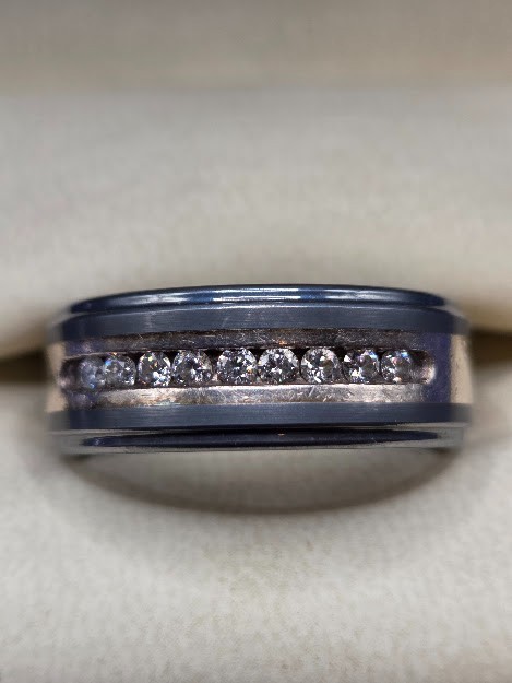 Men’s Size 8 Wedding Ring 9 Diamonds Triton Tungsten Carbide .925 Get it first