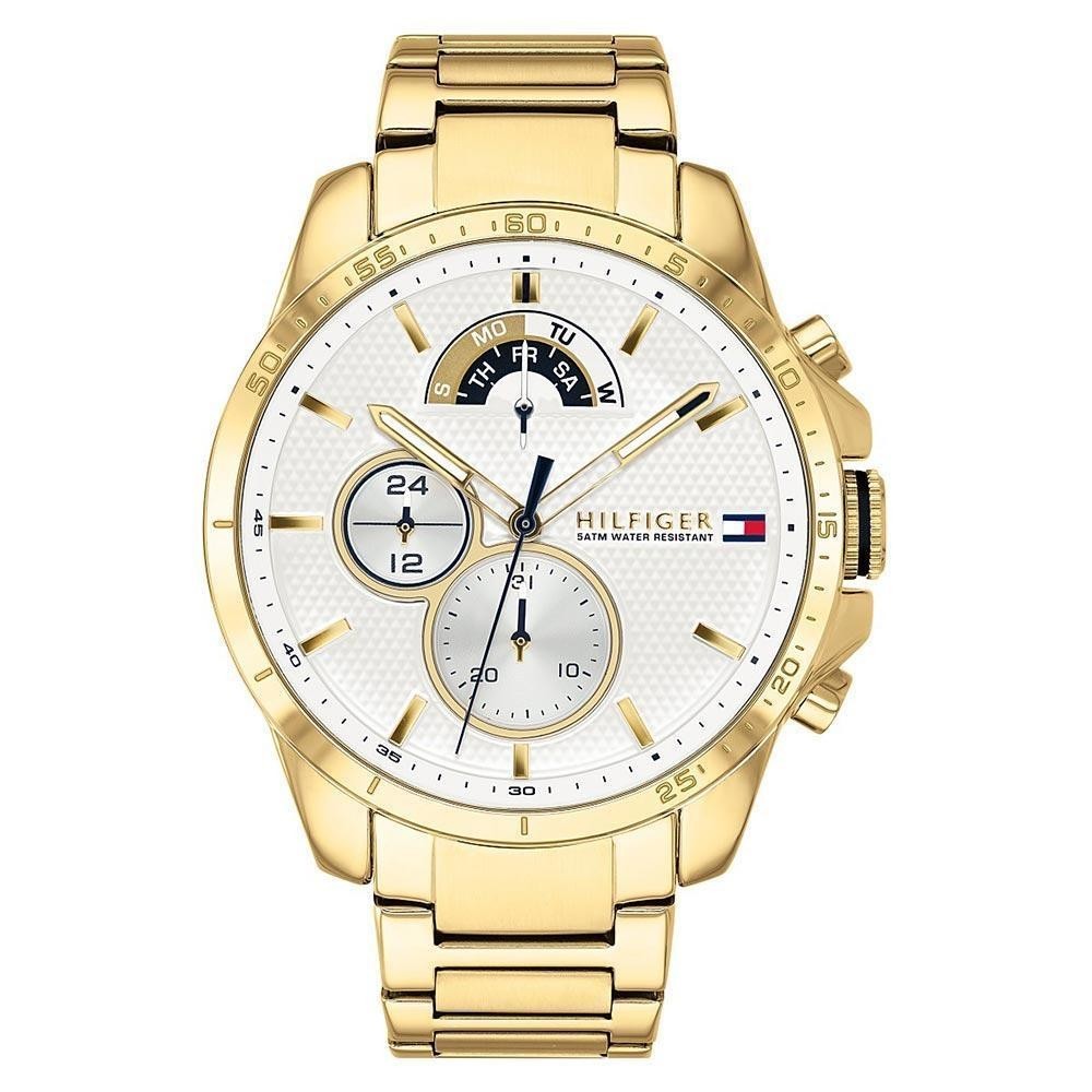 Tommy Hilfiger 1791538 White dial Gold Tone Day Date Stainless Steel Men’s Watch