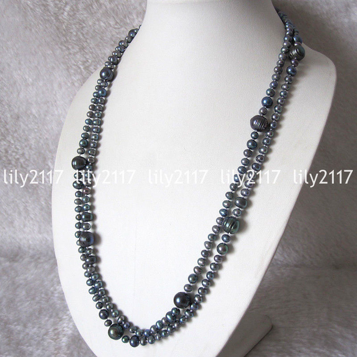 Natural 6-12mm Akoya Gray White Black Freshwater Culture Pearl Necklace 28-100”