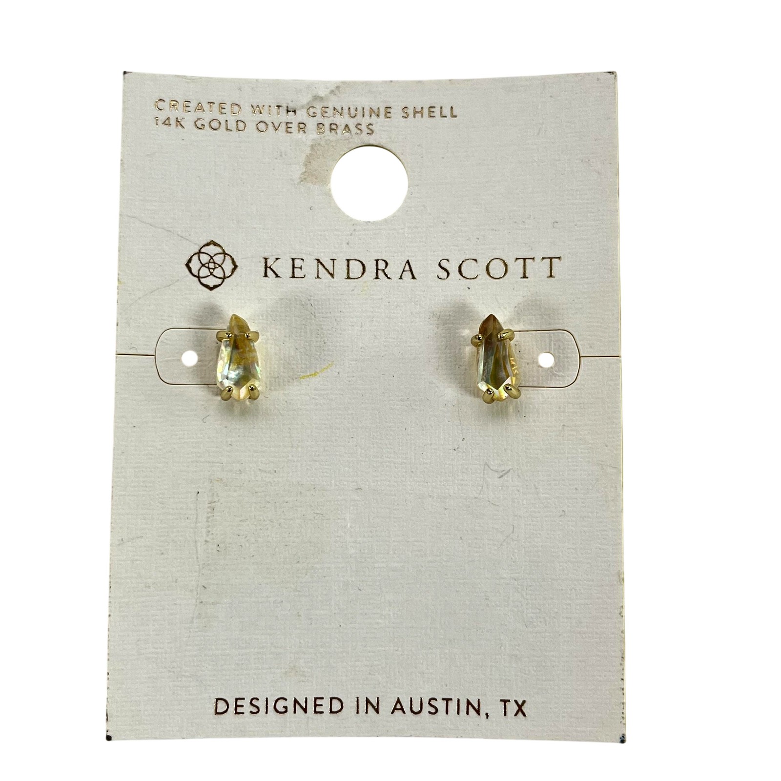 Kendra Scott Stud Earrings Womens Iridescent Shell Marquise 14K Gold Over Brass