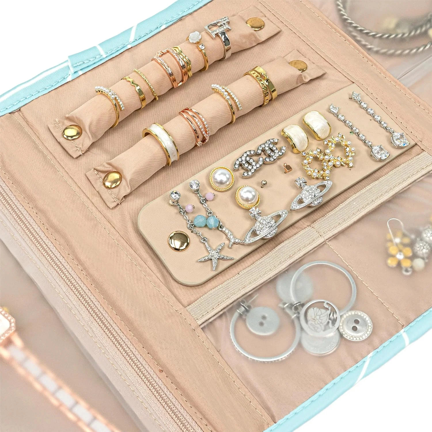 Travel Jewelry Case Organizer, Foldable Jewelry Travel Roll Bag, Small Jewelry T