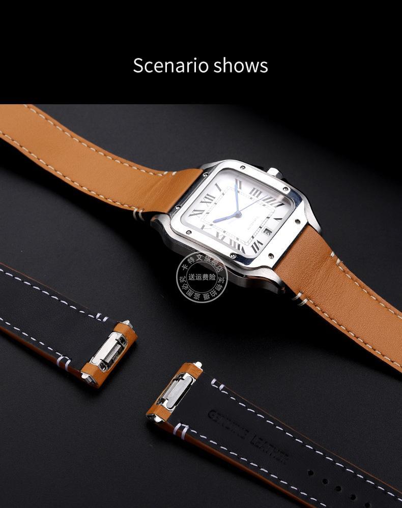 Genuine Leather Watchband For Car.tier Sandoz Large Medium-Sized Santos WSSA0010