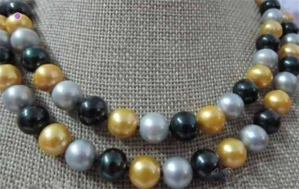 nice 18″ 19″ 2 rows NATURAL 9-10 MM SOUTH SEA BLACK GRAY YELLOW Pearl Necklace