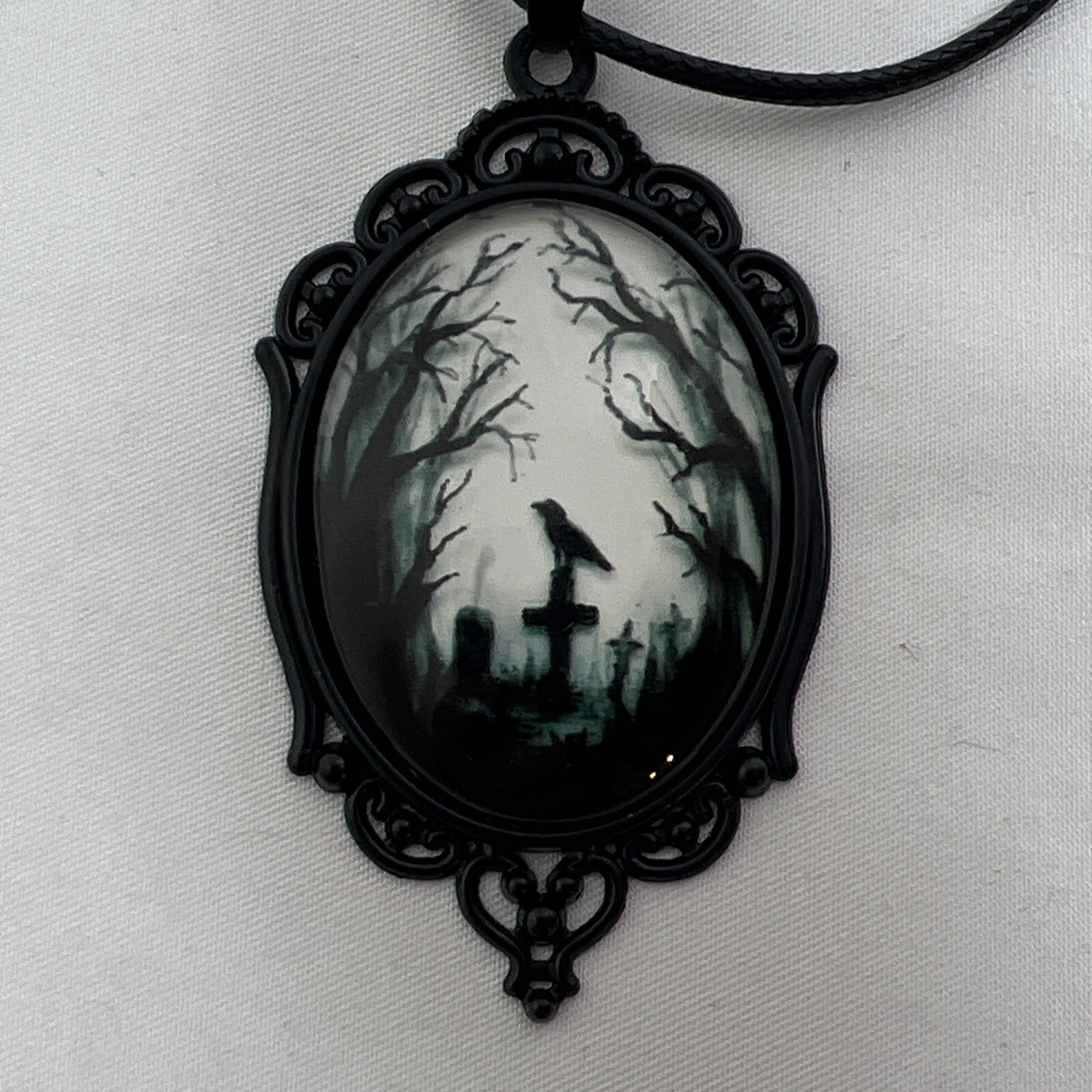Gothic Crow Raven Necklace Cemetery Pendant Goth Pagan Victorian Jewelry