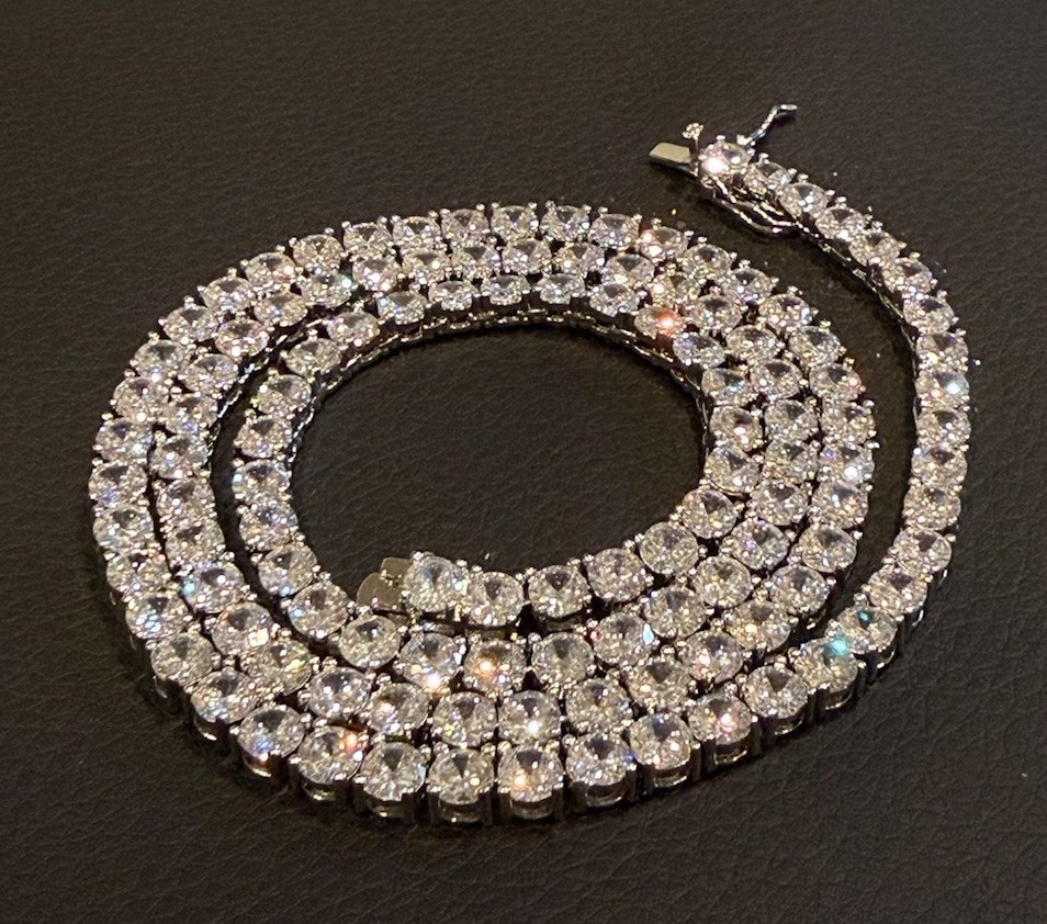 24-inch 925 Sterling Silver Moissanite Tennis Chain Necklace 6mm for Men Jewelry