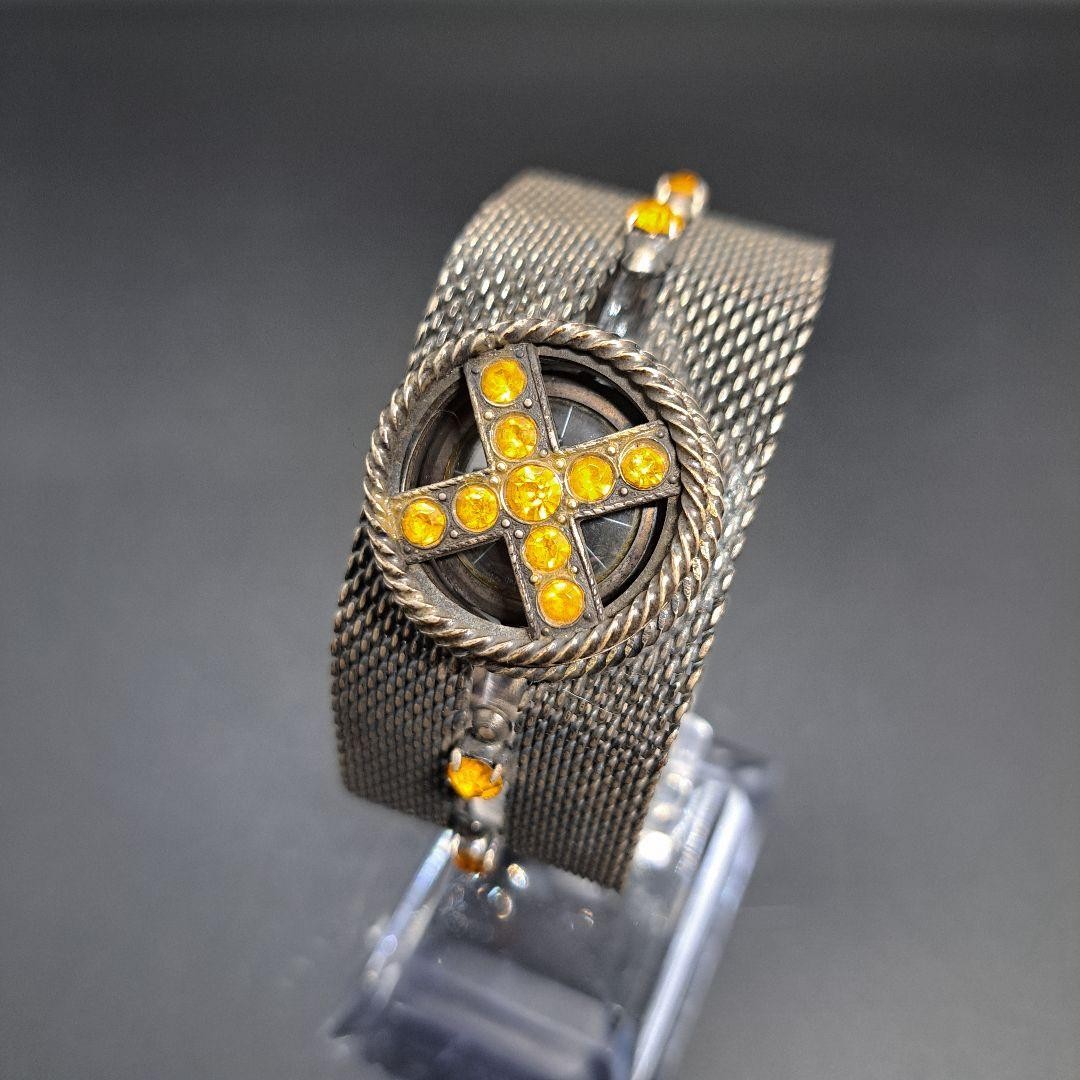 SeikoManual Wind Bracelet Watch Silver Mesh Orange Stone 16cm6.3in Wrist Working