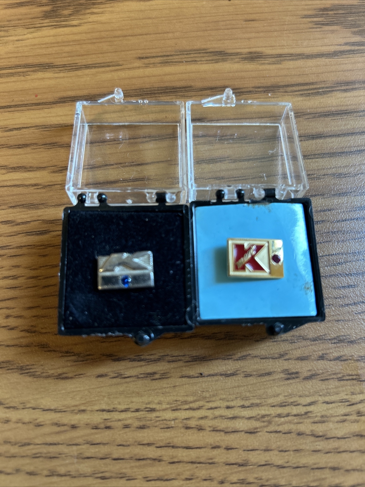 Vintage 1/5 10k Gold Sterling Silver K-Mart Service Pins Ruby Blue Stones