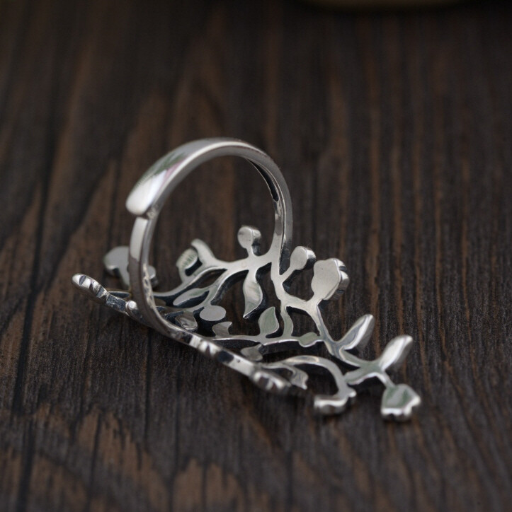 I05 Ring Silver 925 Vine Ornament Leaves Adjustable Size
