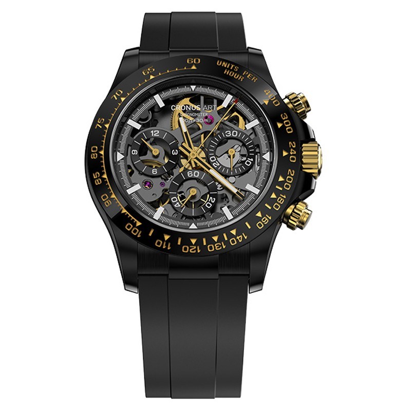 CRONUSART Men Chronograph Watch 42mm Automatic Mechanical Wristwatch Skeleton