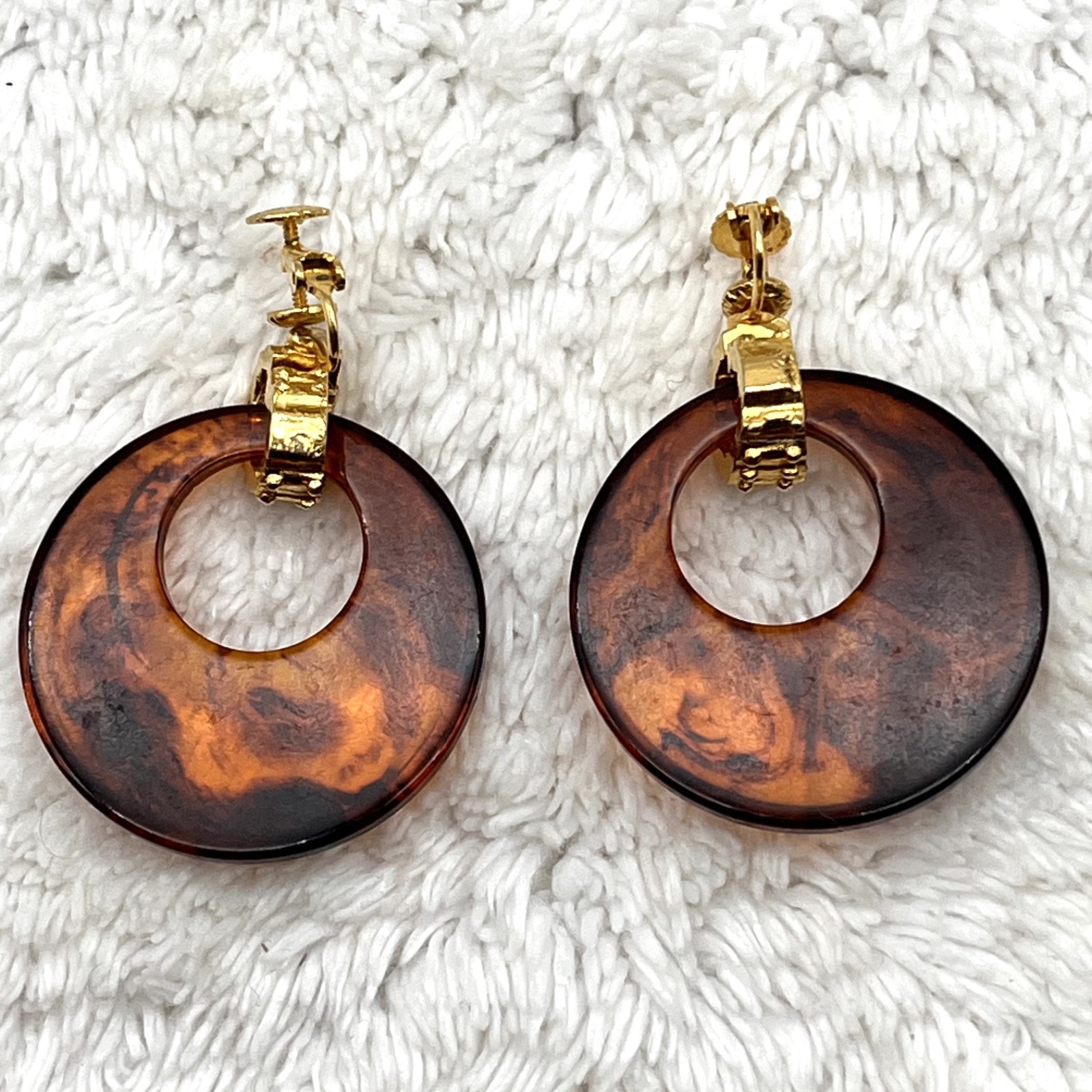 Vintage Door Knocker Earrings Accessocraft Screw Backs Faux Tortoise Lucite 2″