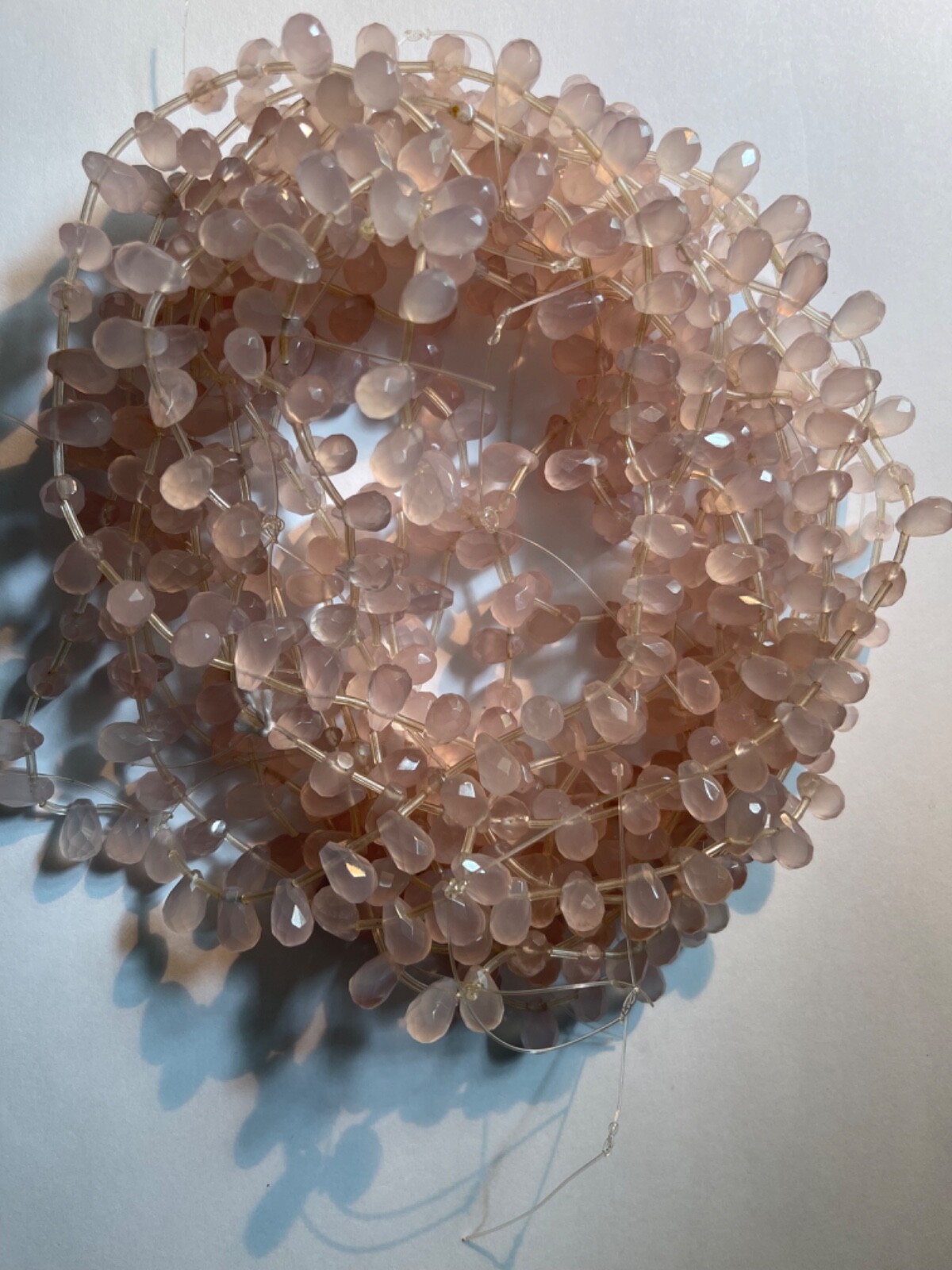 GENUINE PINK CHALCEDONY FACETED TEAR DROPS 11X7 MM 38 PCS BELOW WHOLESALE!