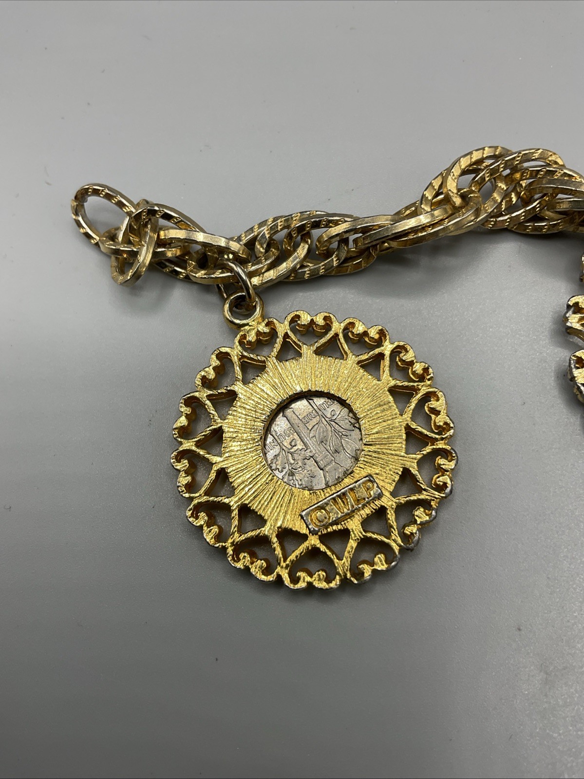 Vintage 3 Coins Dime Penny Nickel US Mint Charm Bracelet
