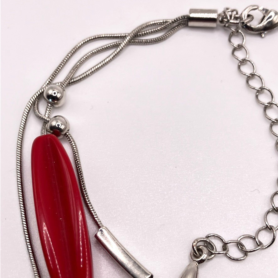 Decorative beaded necklace silver tone metal 51cm adjustable vintage 3 strand