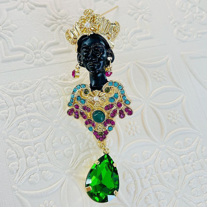 Art Deco Style Vintage Enamel Ancient Egypt Black Moors Brooch Pin